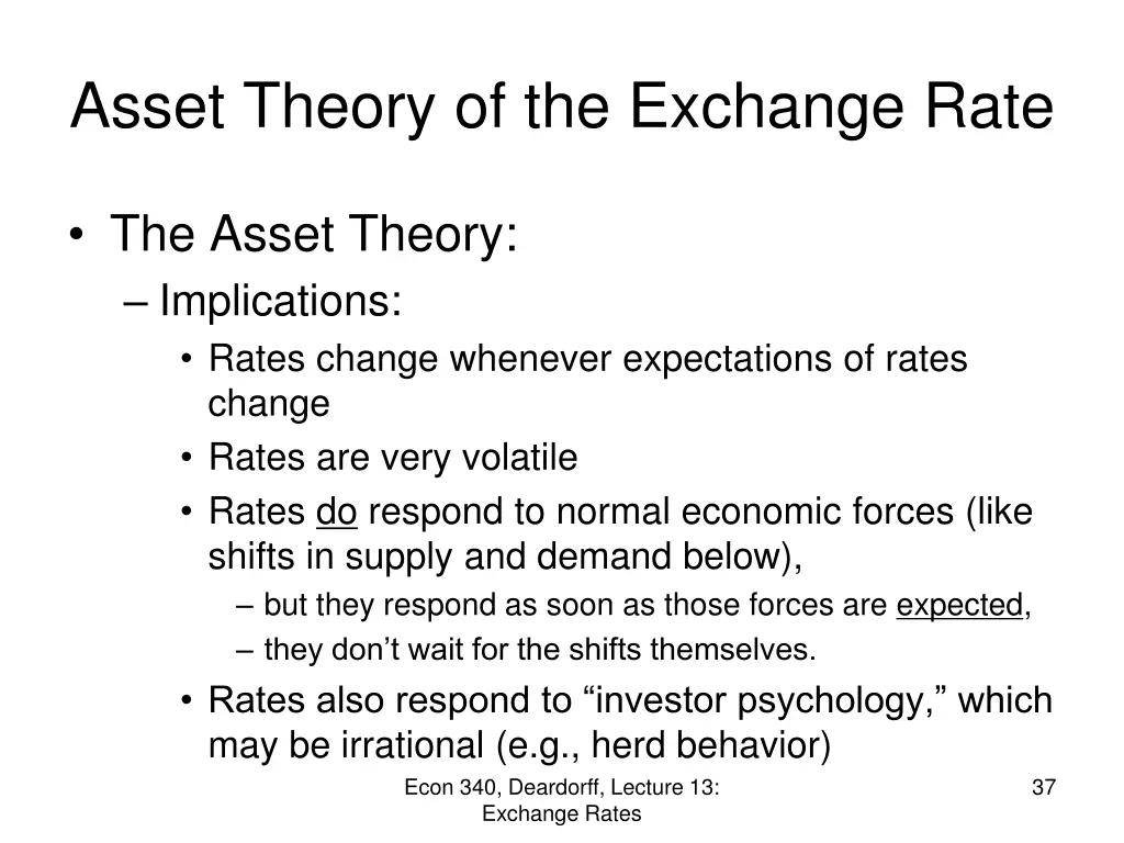 asset theory of the exchange rate 1