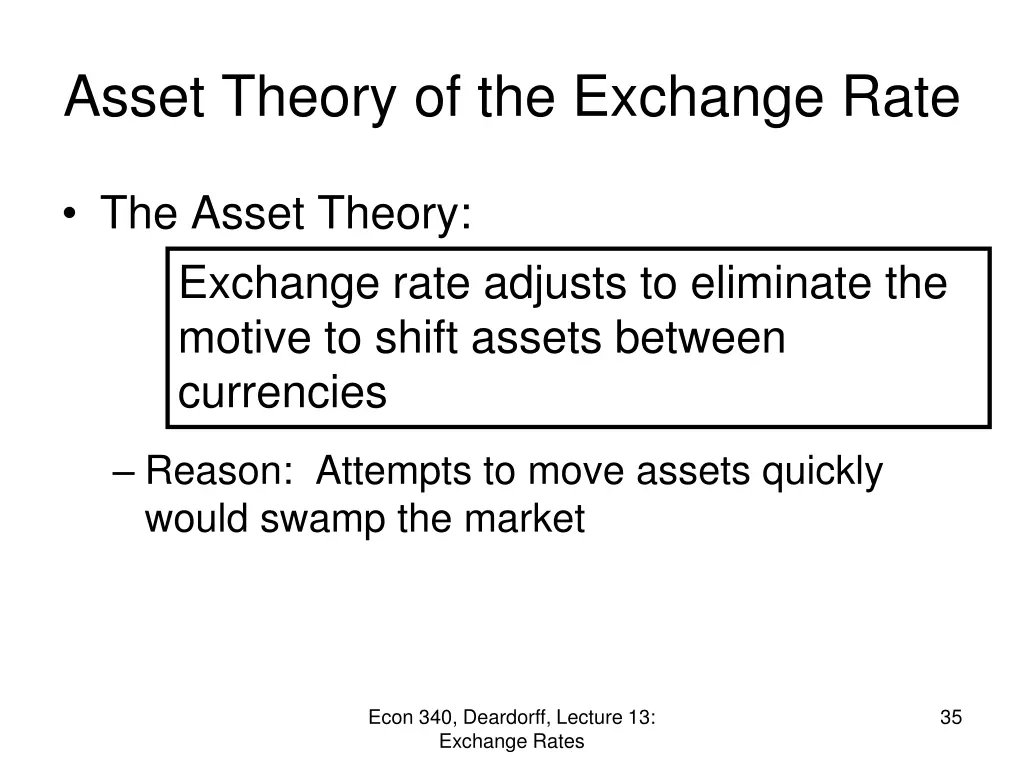 asset theory of the exchange rate