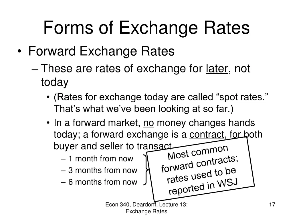 forms of exchange rates forward exchange rates