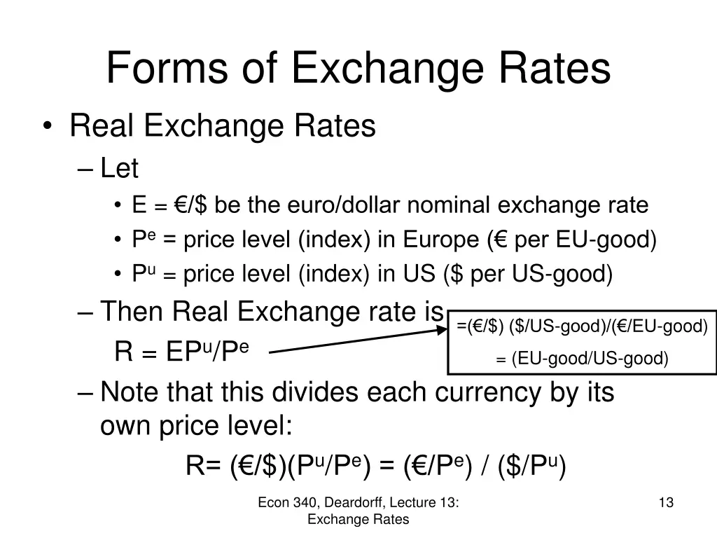 forms of exchange rates real exchange rates