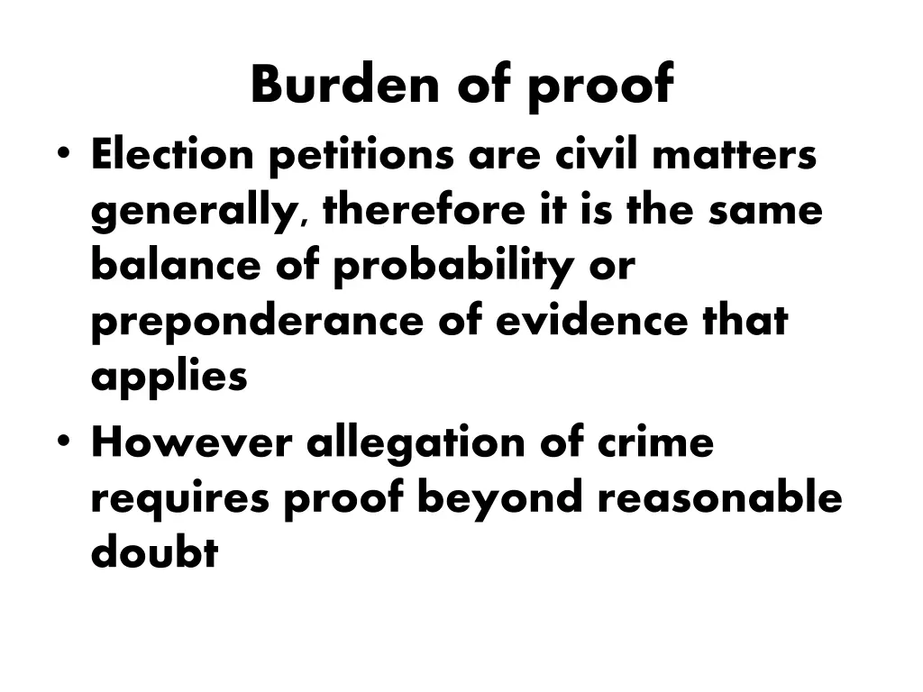 burden of proof election petitions are civil