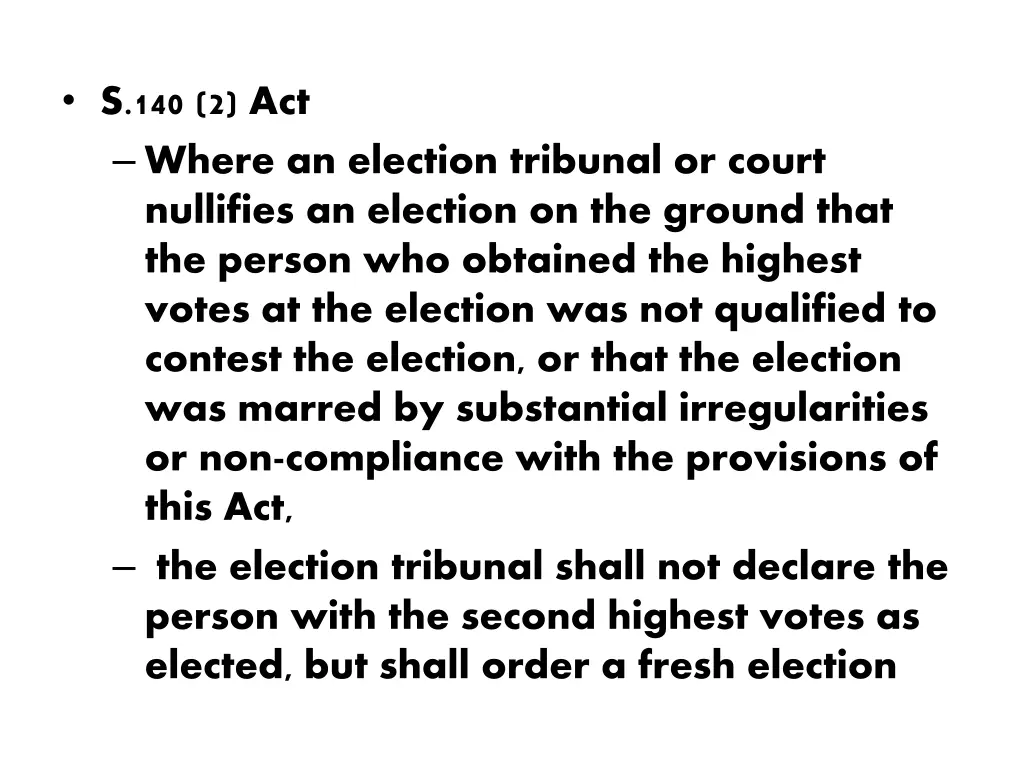 s 140 2 act where an election tribunal or court