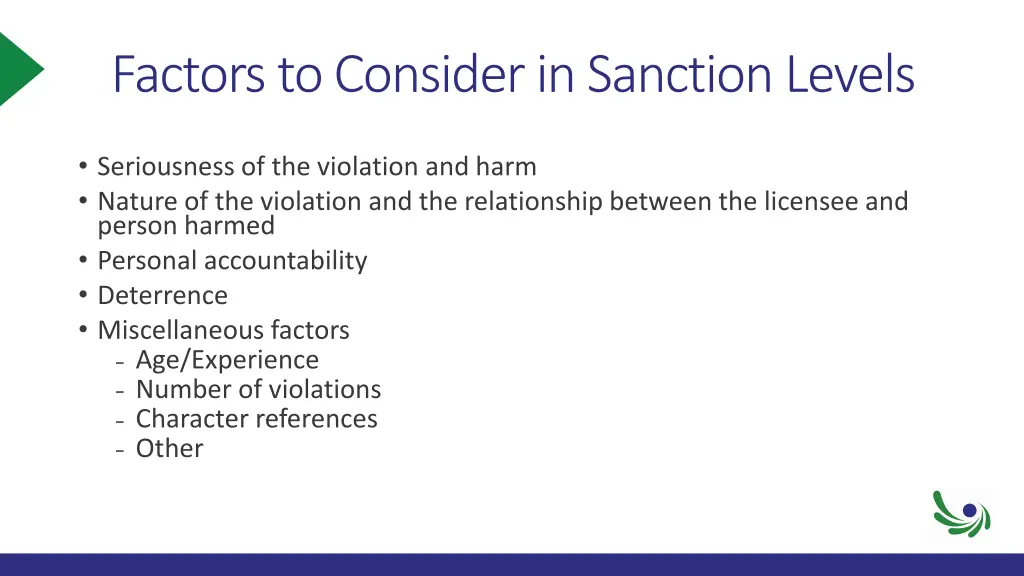 factors to consider in sanction levels