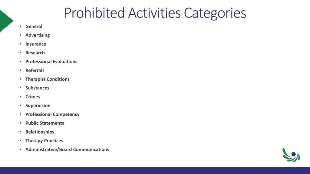 prohibited activities categories