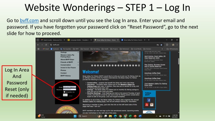 website wonderings step 1 log in