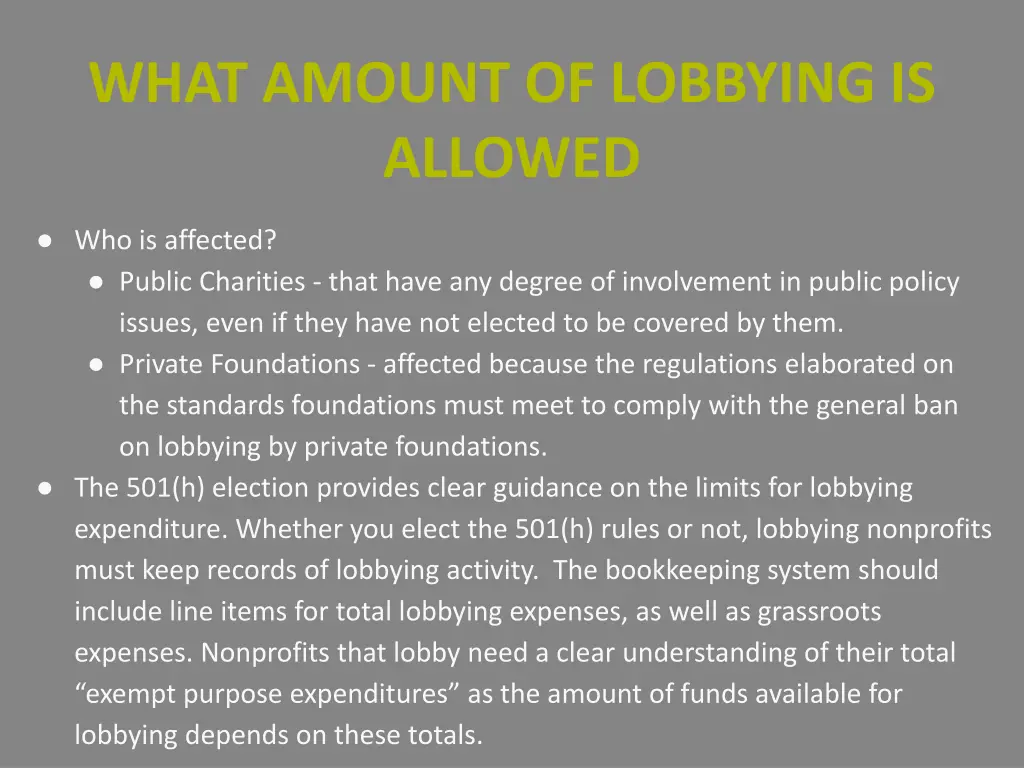 what amount of lobbying is allowed 1