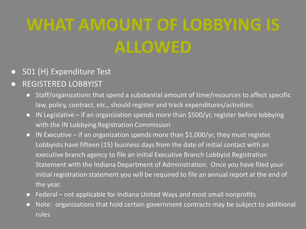 what amount of lobbying is allowed 2