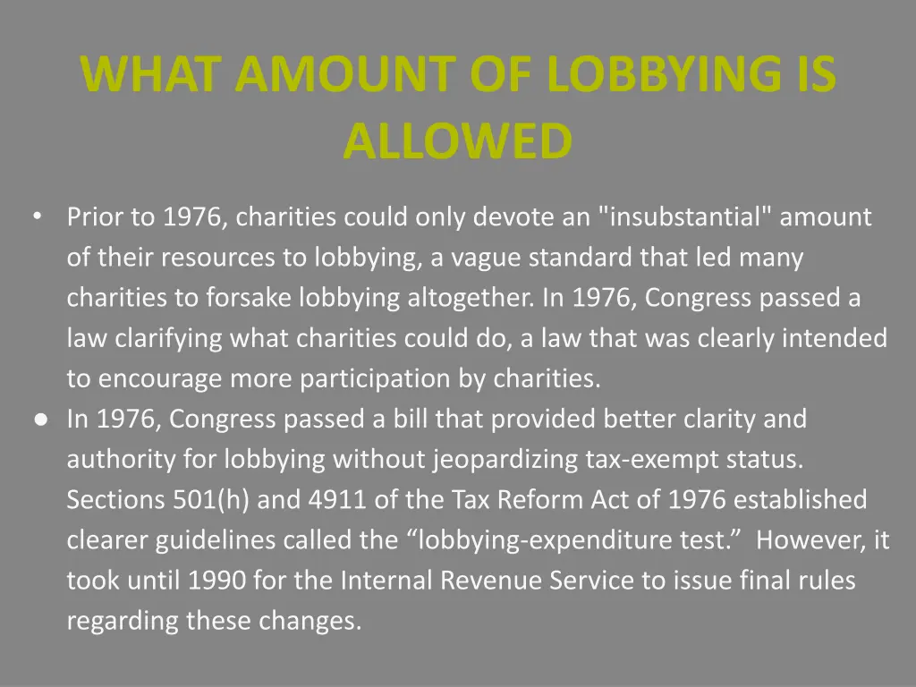 what amount of lobbying is allowed