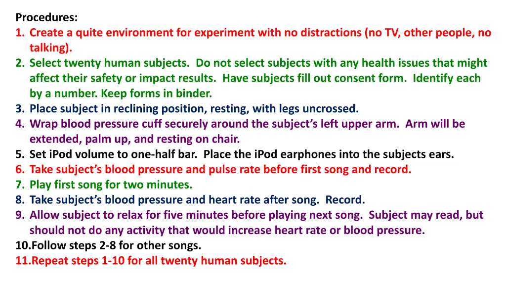 procedures 1 create a quite environment
