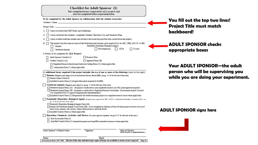 you fill out the top two lines project title must