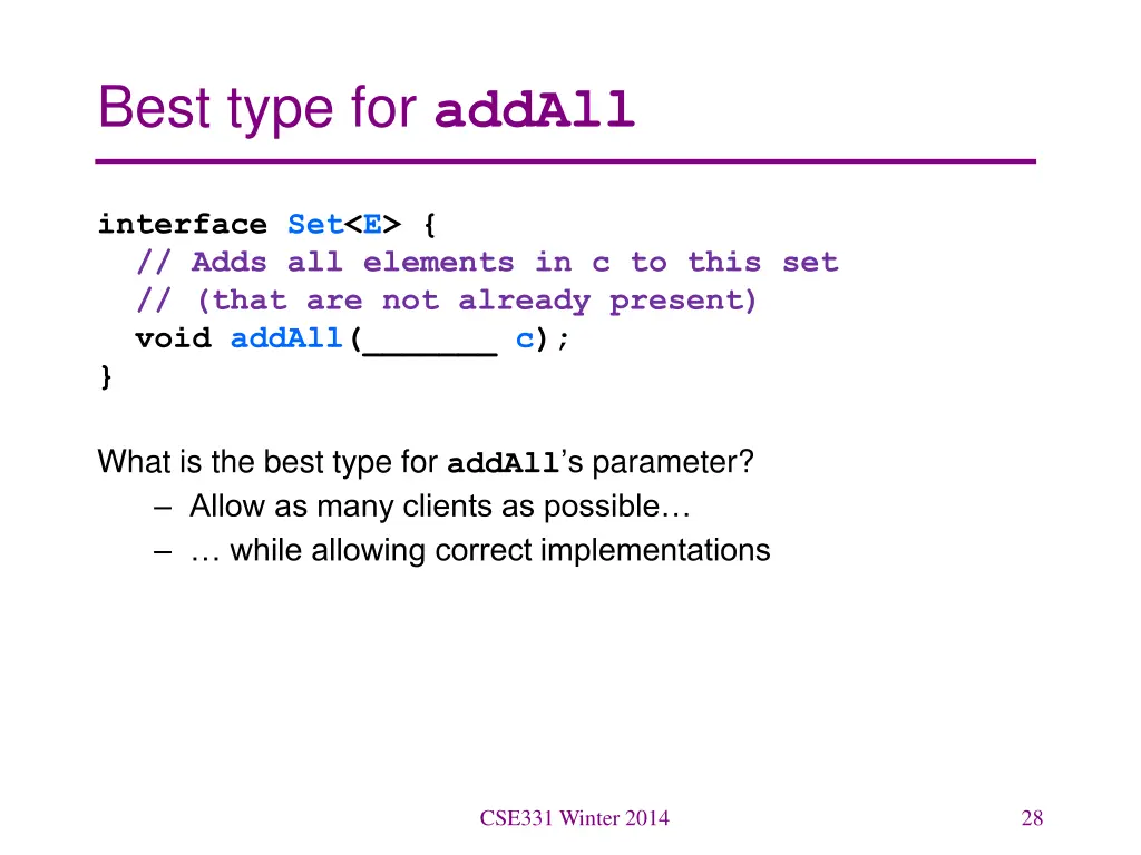 best type for addall