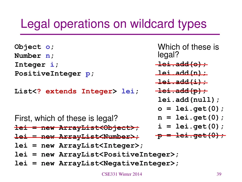 legal operations on wildcard types