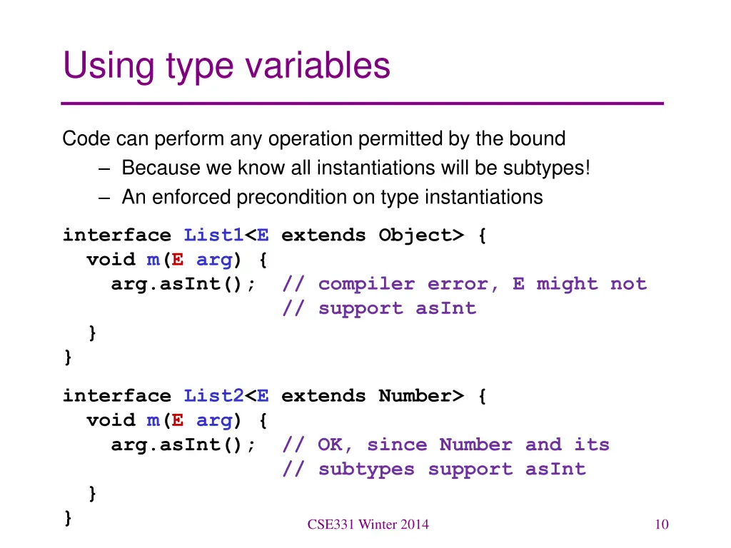 using type variables