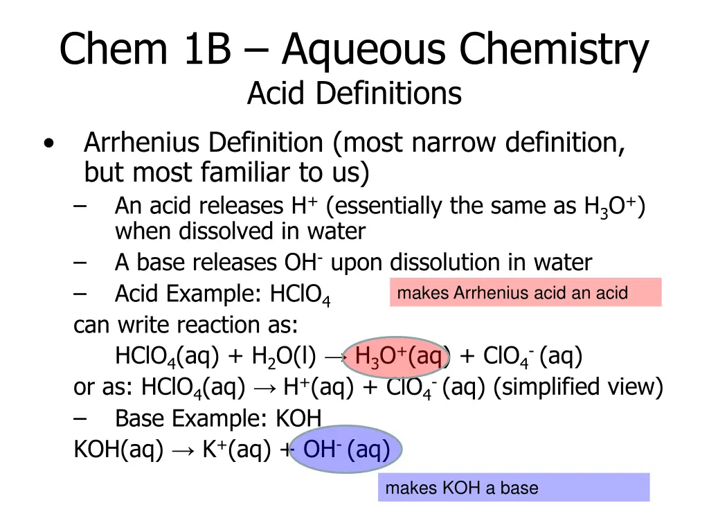 chem 1b aqueous chemistry acid definitions