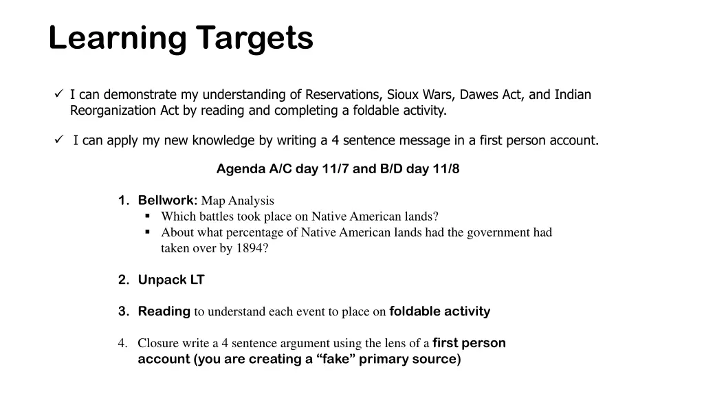 learning targets