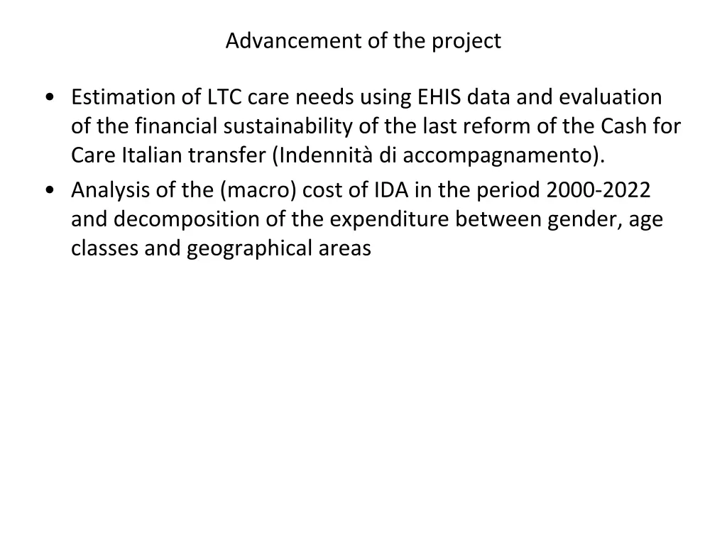 advancement of the project