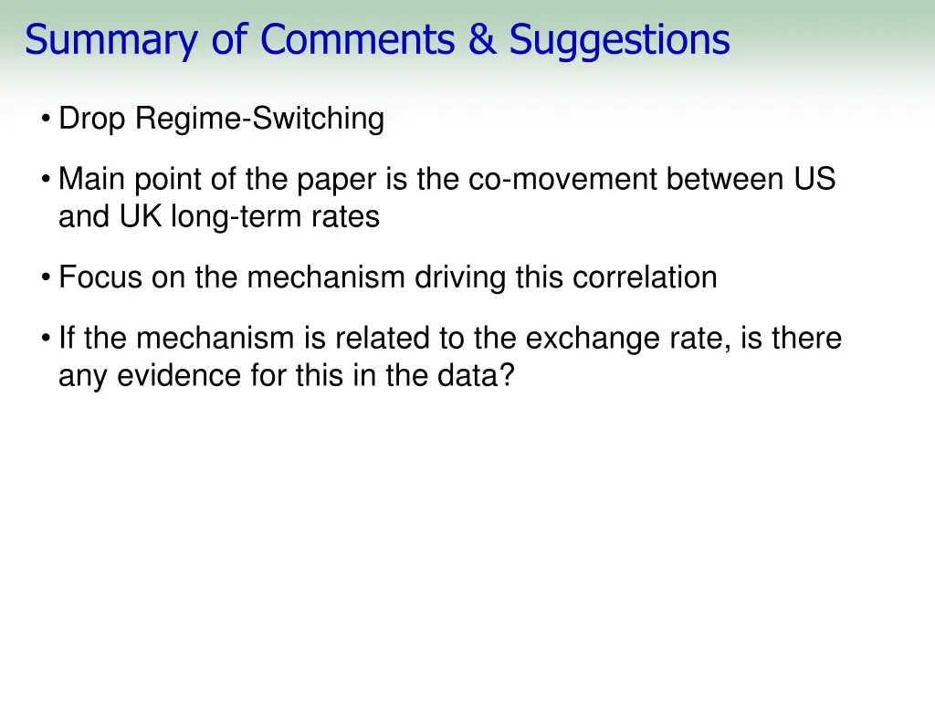 summary of comments suggestions