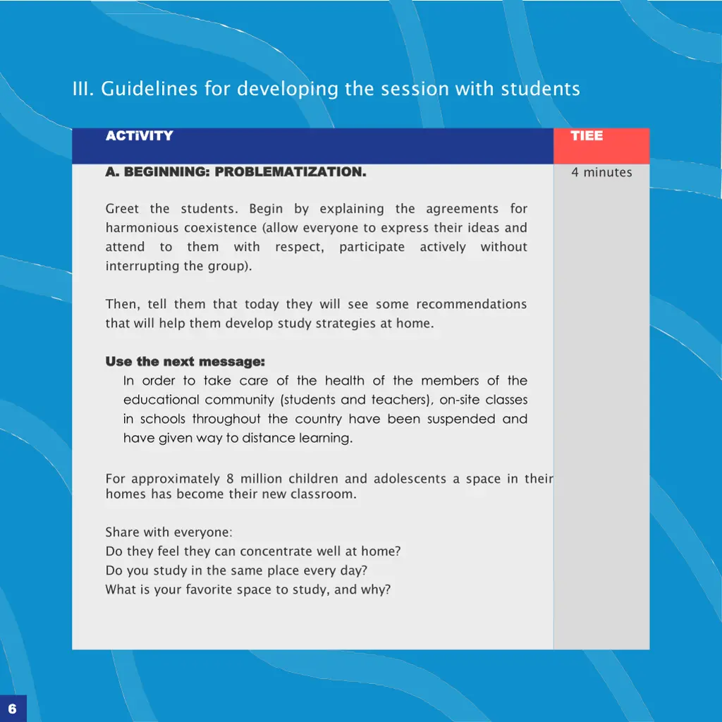iii guidelines for developing the session with