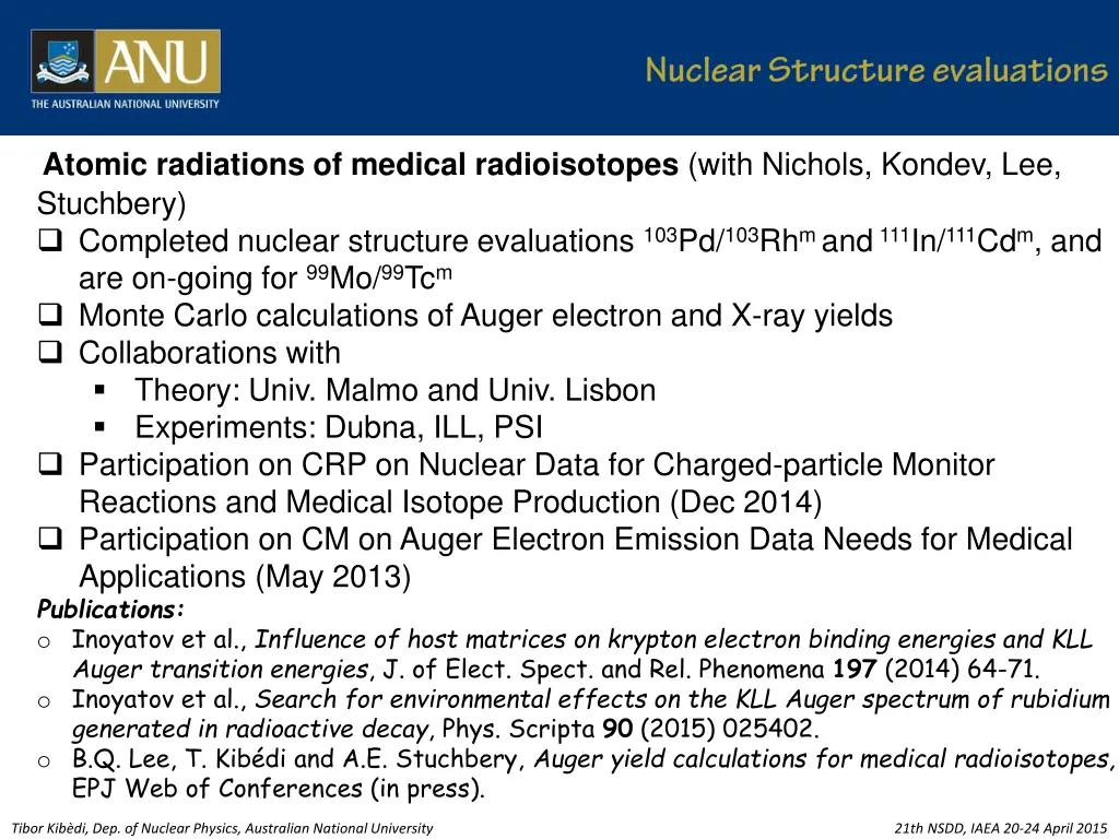 atomic radiations of medical radioisotopes with
