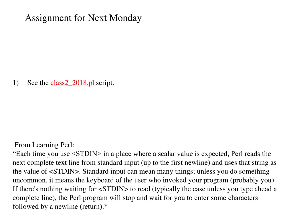 assignment for next monday