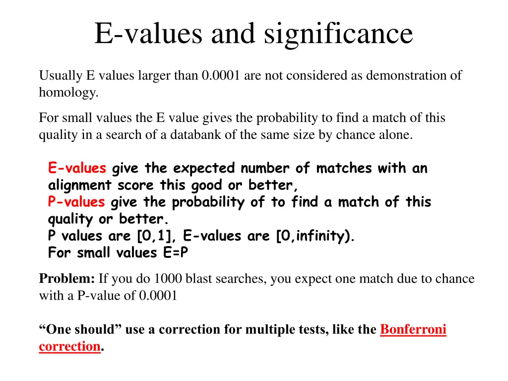 e values and significance