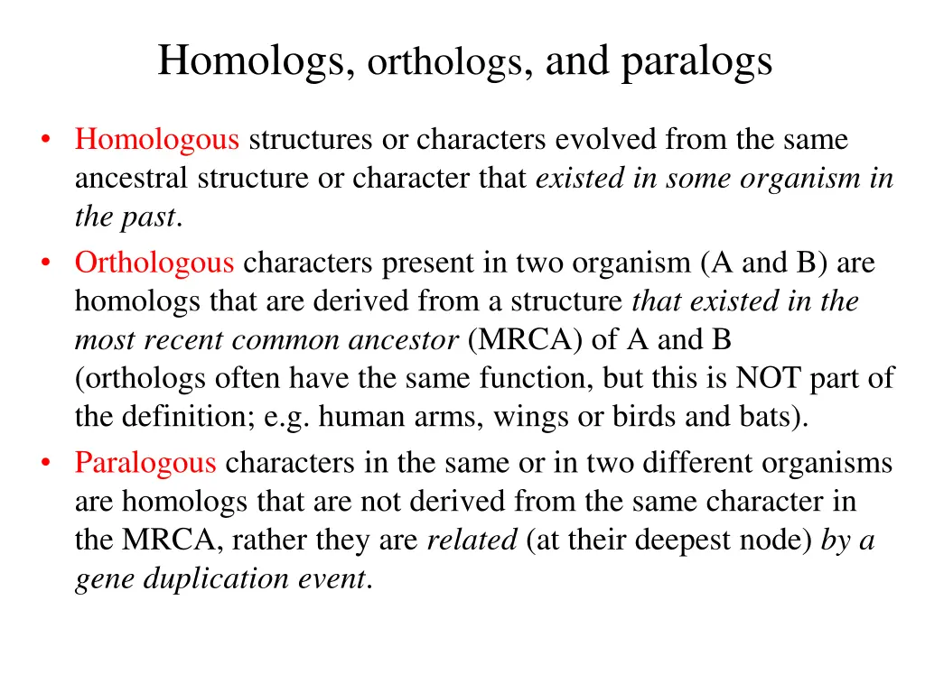 homologs orthologs and paralogs