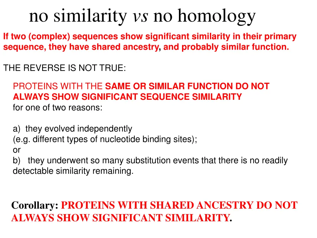 no similarity vs no homology