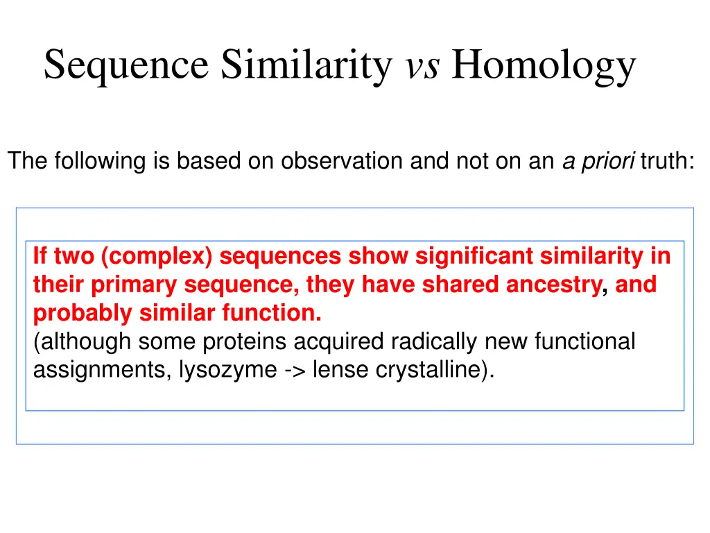 sequence similarity vs homology