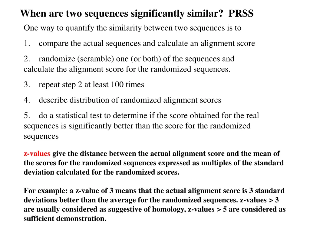 when are two sequences significantly similar prss