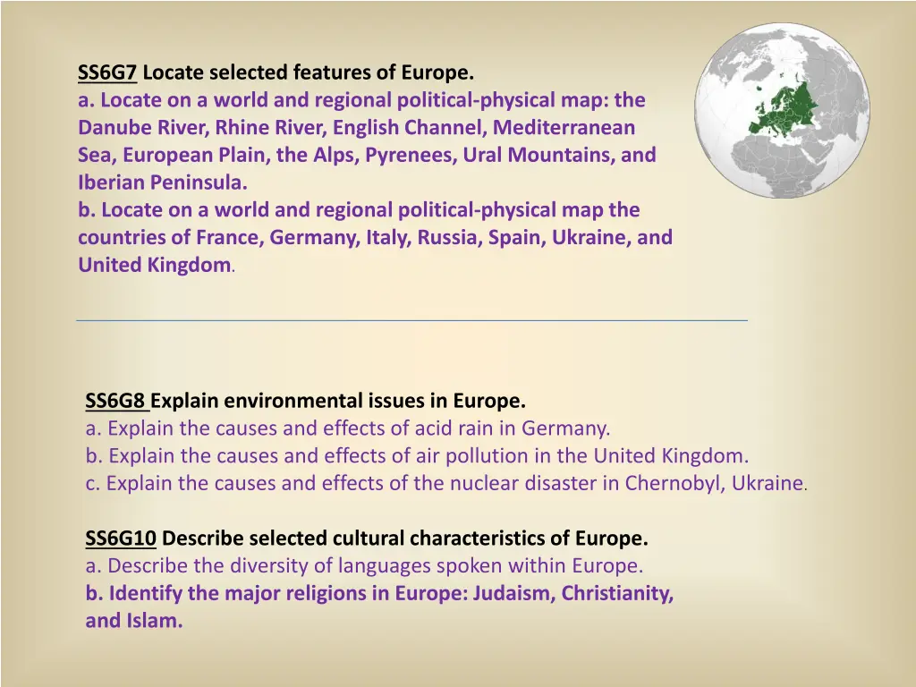 ss6g7 locate selected features of europe a locate