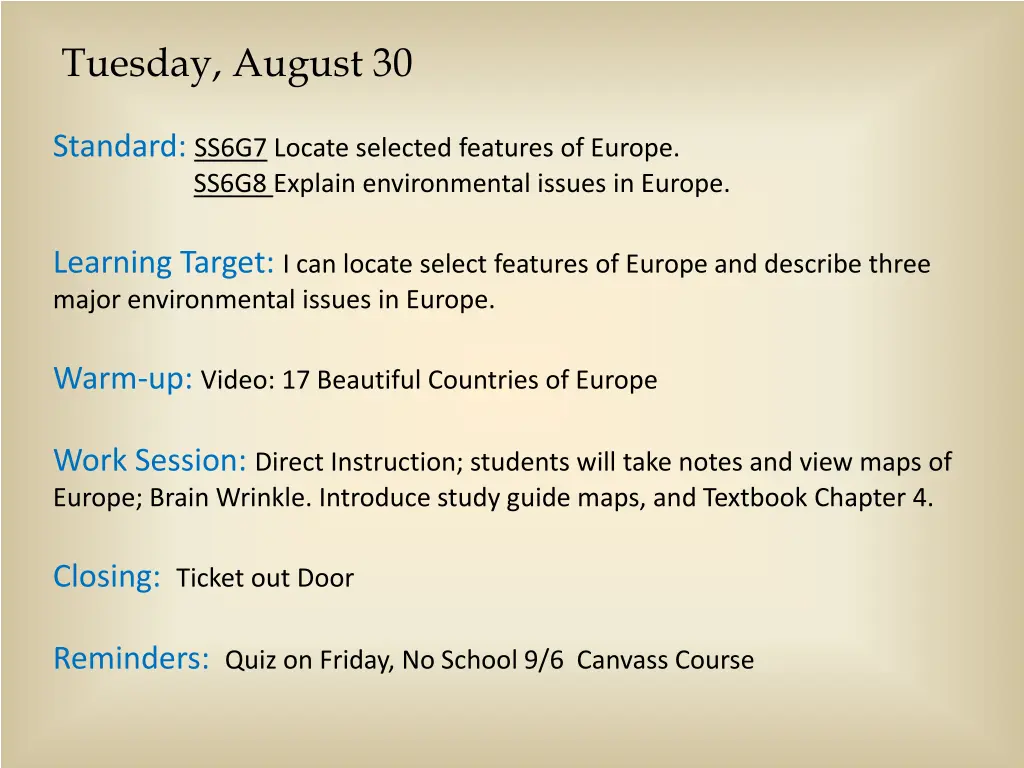 tuesday august 30