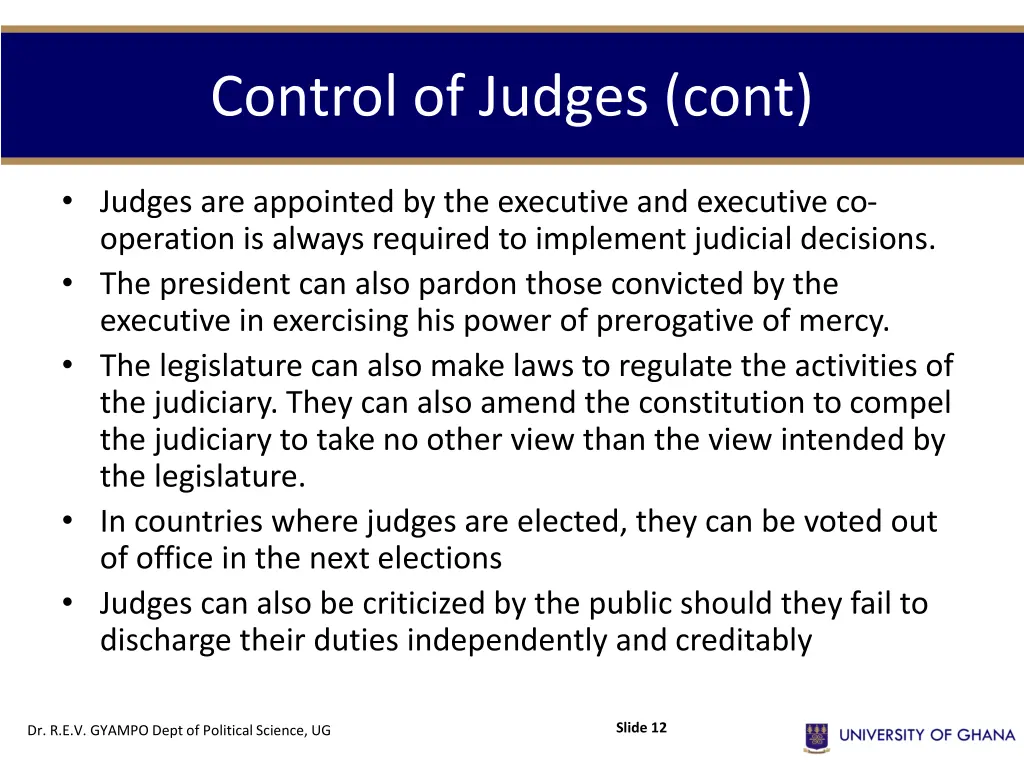 control of judges cont