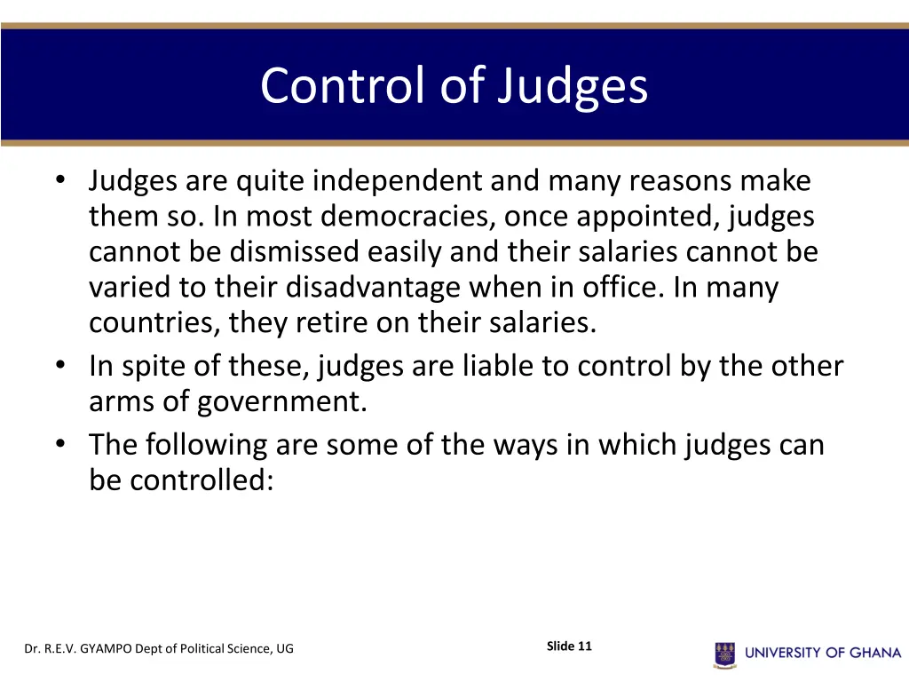control of judges