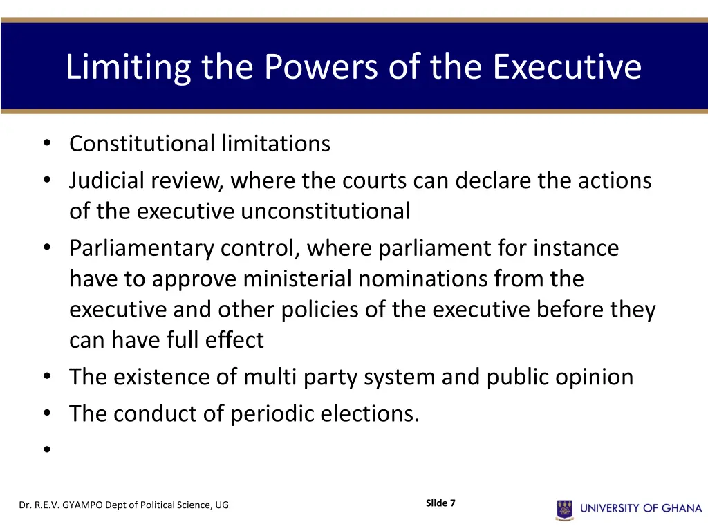 limiting the powers of the executive