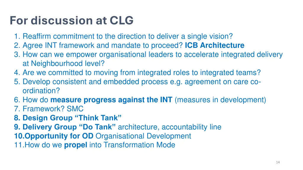 for discussion at clg 1 reaffirm commitment