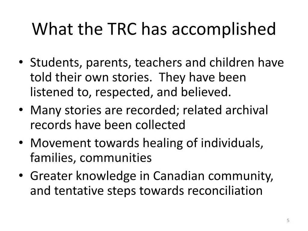 what the trc has accomplished
