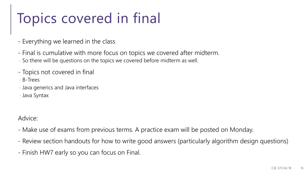 topics covered in final