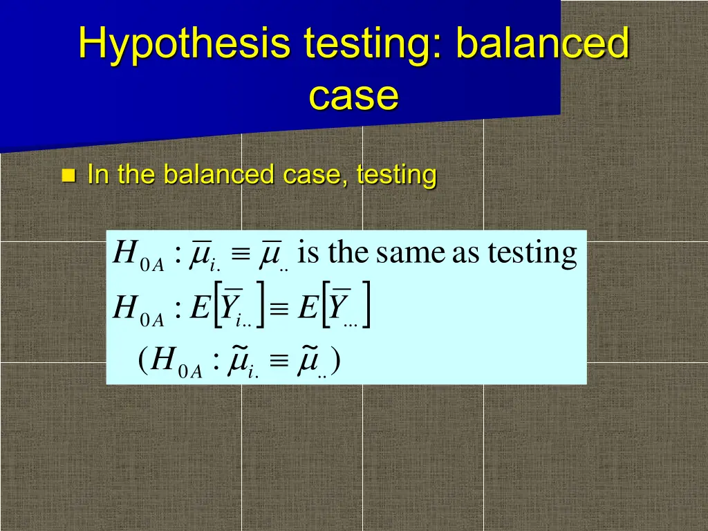 hypothesis testing balanced case