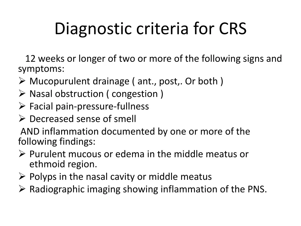 diagnostic criteria for crs