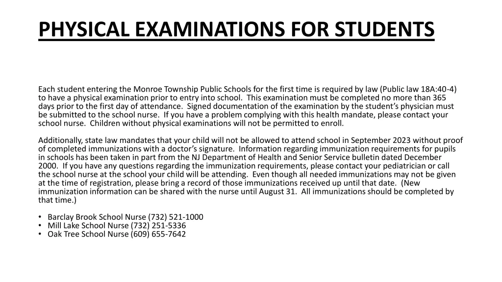 physical examinations for students