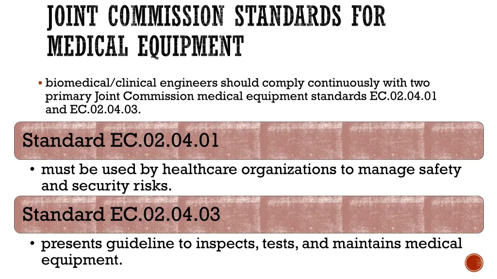 joint commission standards for medical equipment