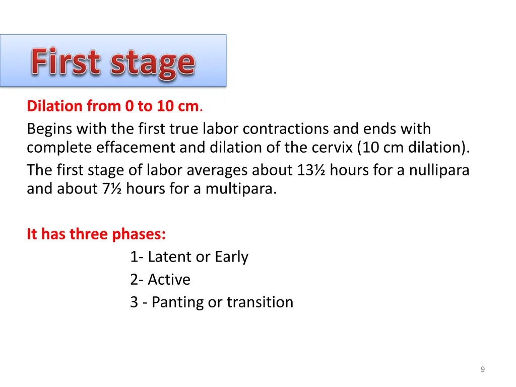 dilation from 0 to 10 cm begins with the first