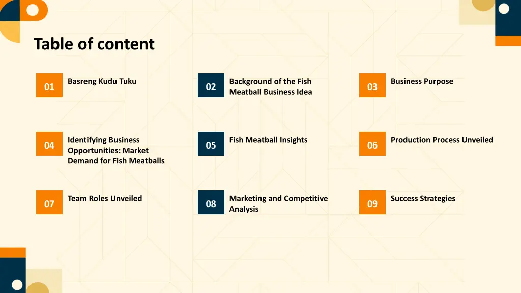 table of content