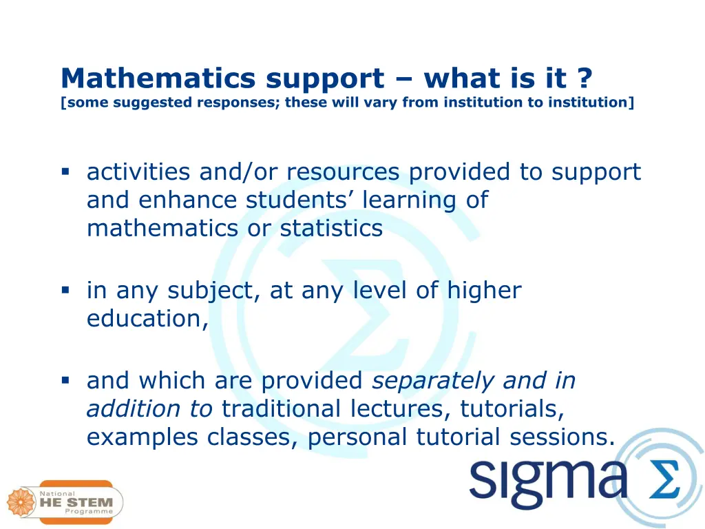 mathematics support what is it some suggested