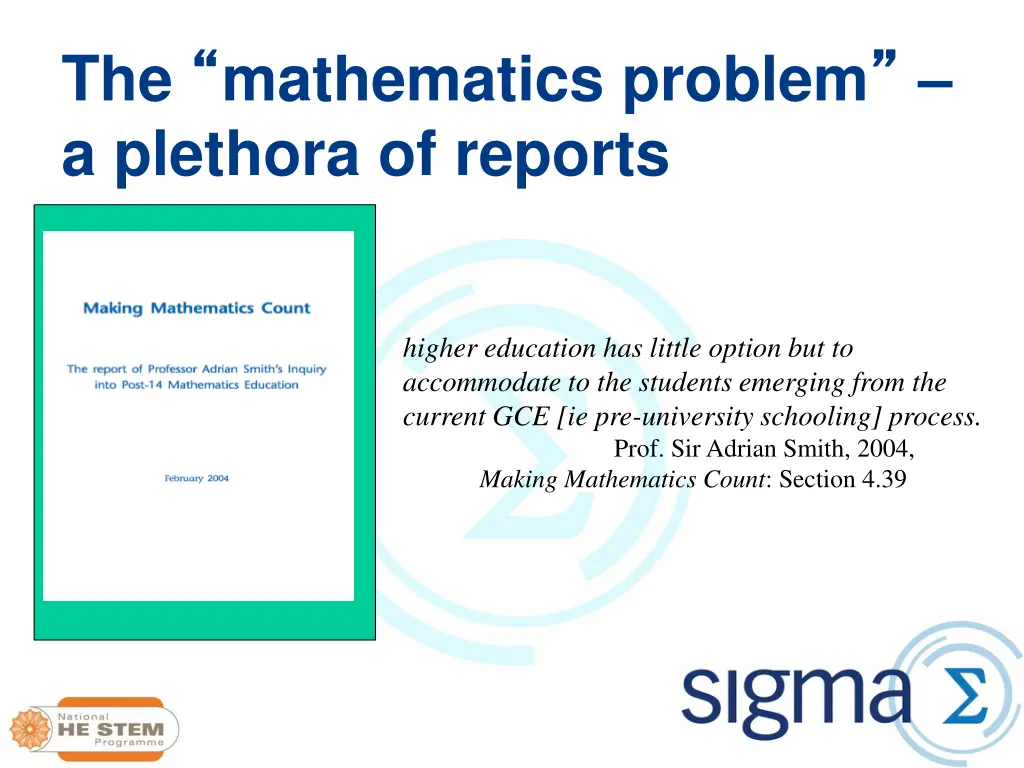 the mathematics problem a plethora of reports 1