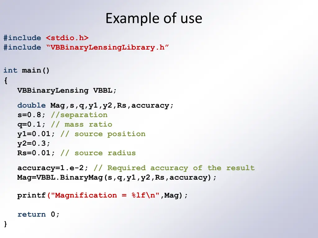 example of use