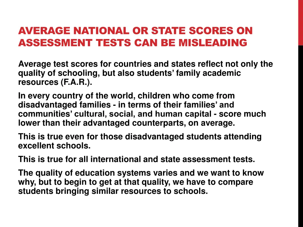 average national or state scores on assessment