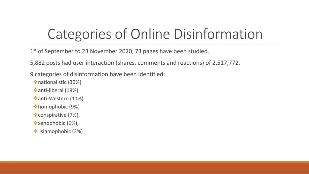 categories of online disinformation