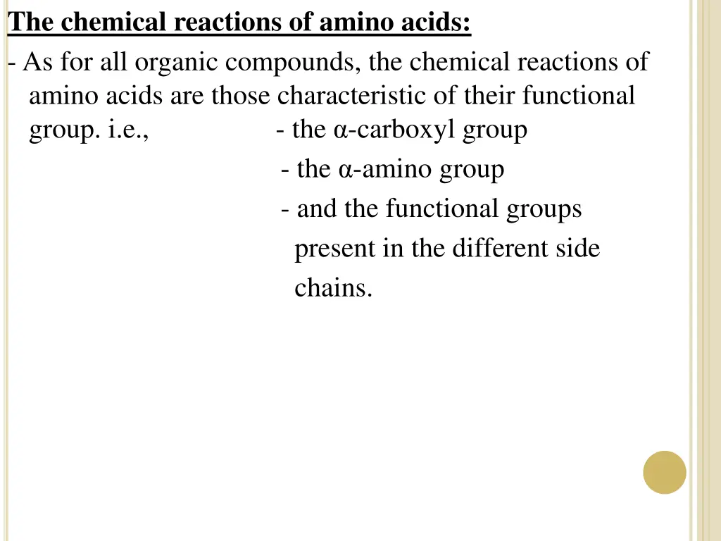 the chemical reactions of amino acids