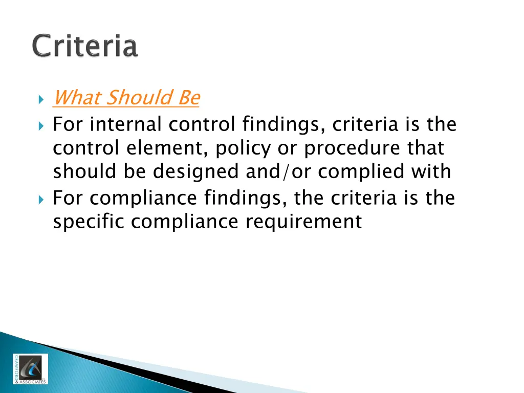 what should be for internal control findings